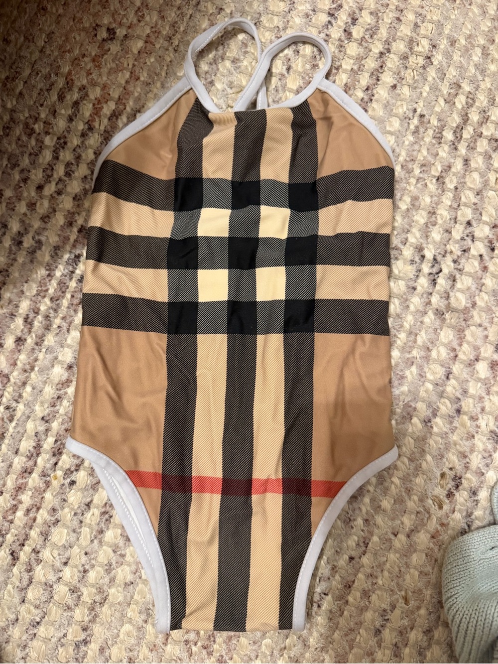 Burberry Beige, Black and White Check One-Piece Swimwear